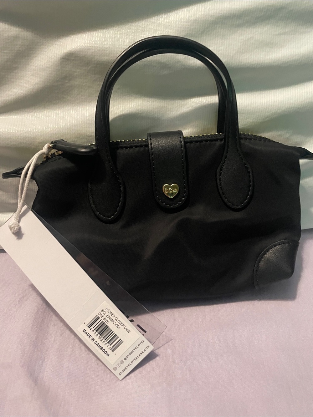 Stoney Clover Lane Black Mini Top-Handle Bag with Gold Heart 01